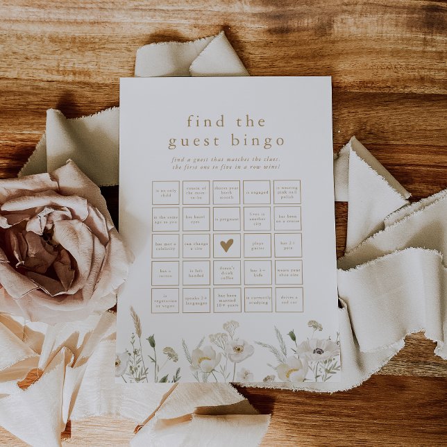 ALYSSA Boho Flower Hitta gäst Bingo-spelkortet Inbjudningar (ALYSSA Boho Flower Find the Guest Bingo Game Card)