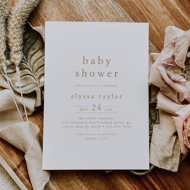 ALYSSA Boho White och Guld Girl Simple Baby Shower Inbjudningar (ALYSSA Boho White and Gold Girl Simple Baby Shower Invitation)