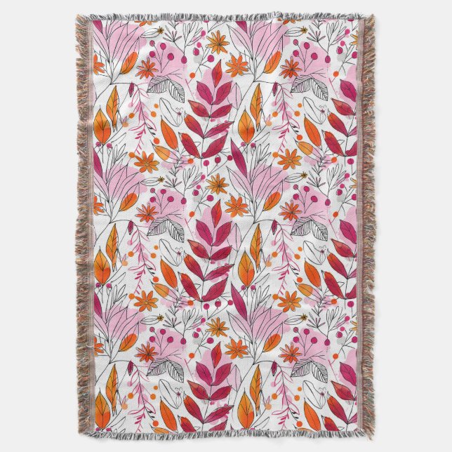 Alyssa Mae Hand plockade Rosa och Orange Foliage Filt (Framsidan Vertikal)