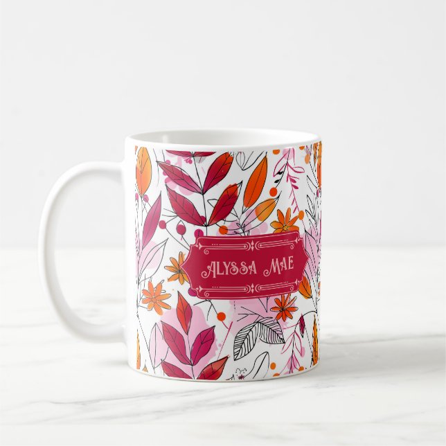 Alyssa Mae Hand plockade Rosa och Orange Foliage Kaffemugg (Vänster)