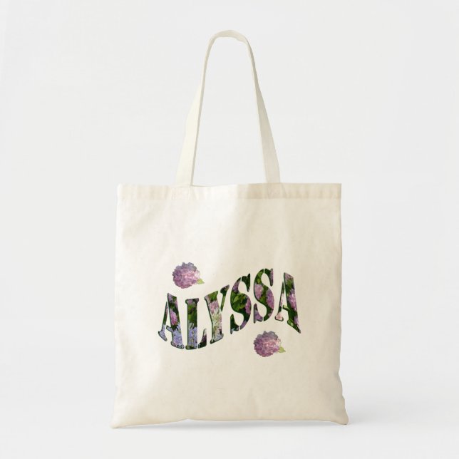 Alyssa, Namn Logotyp tillverkad med Hydrangeas, Tygkasse (Framsidan)