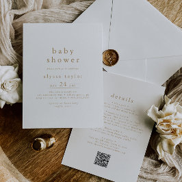 ALYSSA Rustic Guld Boho QR Simple Baby Shower Inbjudningar