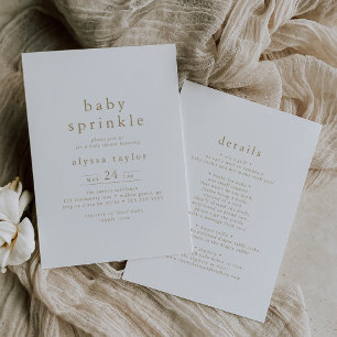 ALYSSA White Guld Modern Boho Simple Baby Sprinkle Inbjudningar