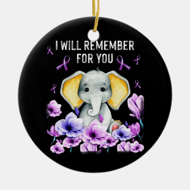 Alzheimer Awareness Cute Elephant Jag kommer ihåg Julgransprydnad Keramik (Framsidan)