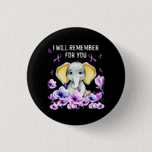 Alzheimer Awareness Cute Elephant Jag kommer ihåg Knapp