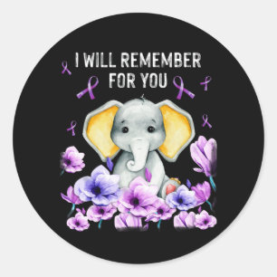 Alzheimer Awareness Cute Elephant Jag kommer ihåg Runt Klistermärke