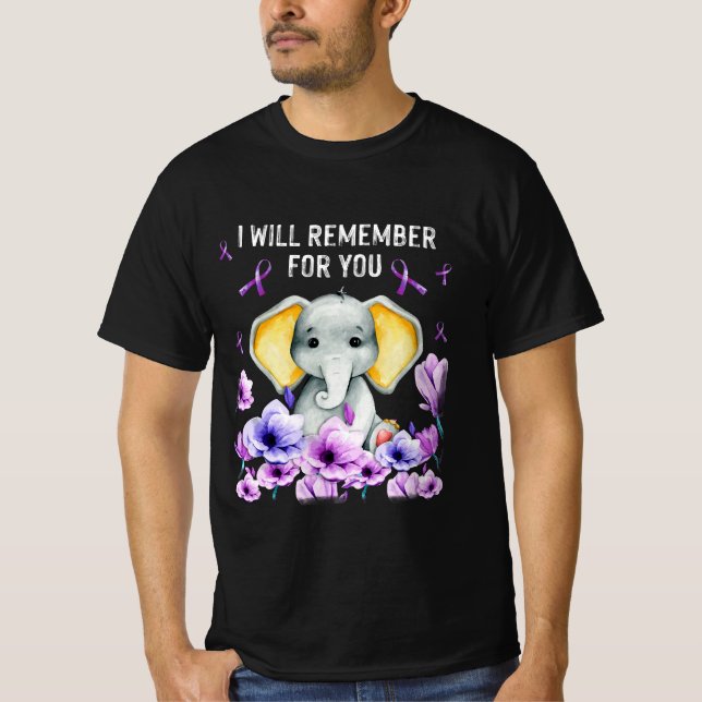 Alzheimer Awareness Cute Elephant Jag kommer ihåg T Shirt (Framsida)