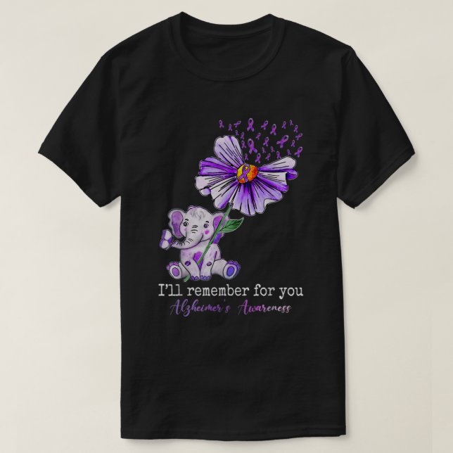 Alzheimer Awareness Cute Elephant Jag kommer ihåg T Shirt (Design framsida)