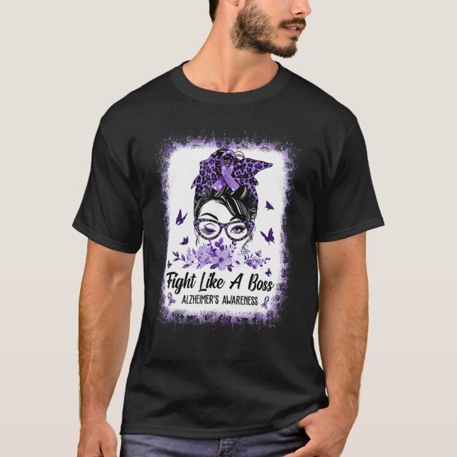Alzheimer Awareness Messy Bun Girl Leopard T Shirt (Framsida)