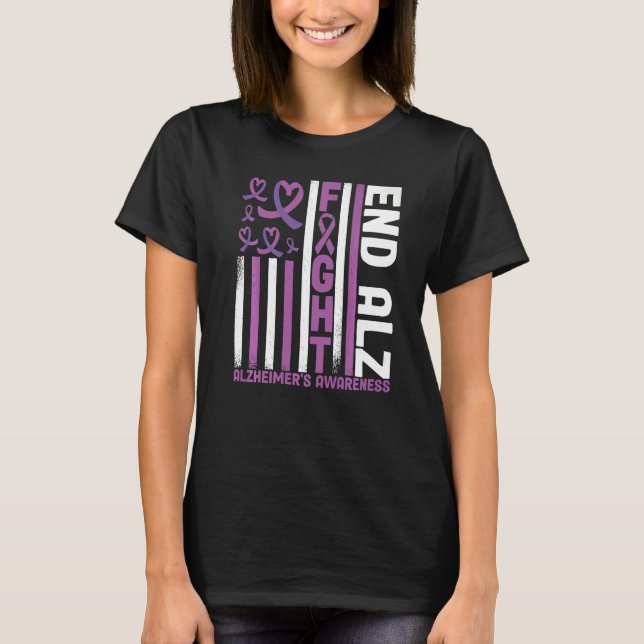 Alzheimers American Flag End Alz Alzheimer's Aware T Shirt (Framsida)