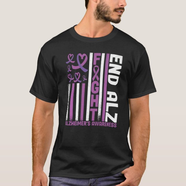 Alzheimers American Flag End Alz Alzheimer's Aware T Shirt (Framsida)