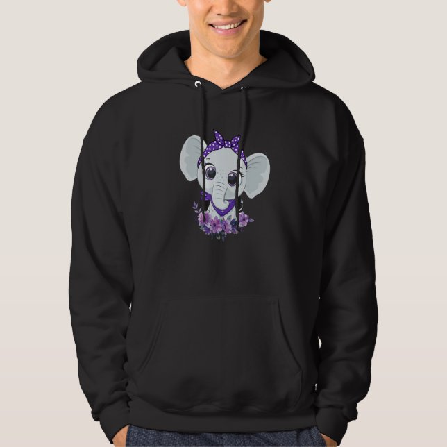 Alzheimer's Awareness Elephant Purple Flower Warri Hoodie (Framsida)