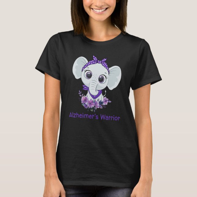 Alzheimer's Awareness Elephant Purple Flower Warri T Shirt (Framsida)
