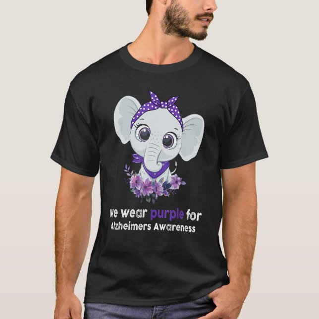 Alzheimer's Awareness Elephant Purple Flower Warri T Shirt (Framsida)