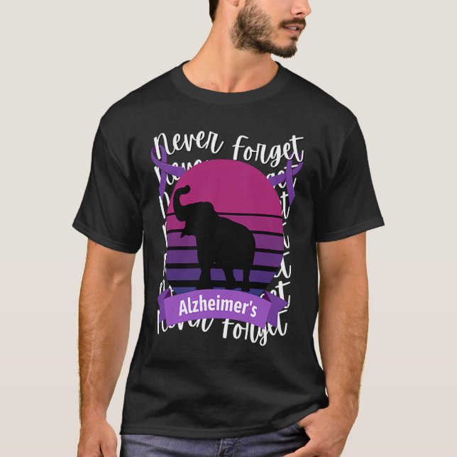 Alzheimer's Awareness Elephant Retro Sunset Purple T Shirt (Framsida)