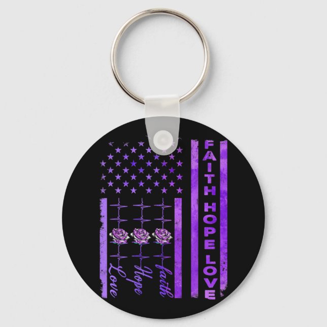 Alzheimers Awareness Faith Hope Kärlek Lila Nyckelring (Framsida)