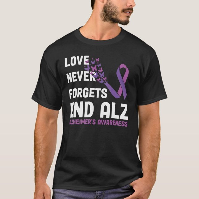 Alzheimer's Awareness Ribbon Purple Butterflies T Shirt (Framsida)