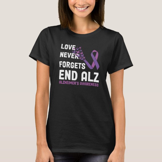 Alzheimer's Awareness Ribbon Purple Butterflies   T Shirt (Framsida)