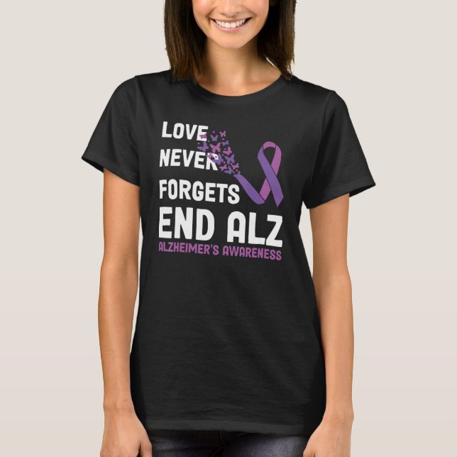 Alzheimer's Awareness Ribbon Purple Butterflies T Shirt (Framsida)