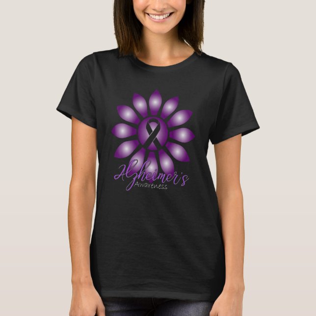 Alzheimer's Awareness Sunflower Purple Ribbon T Shirt (Framsida)