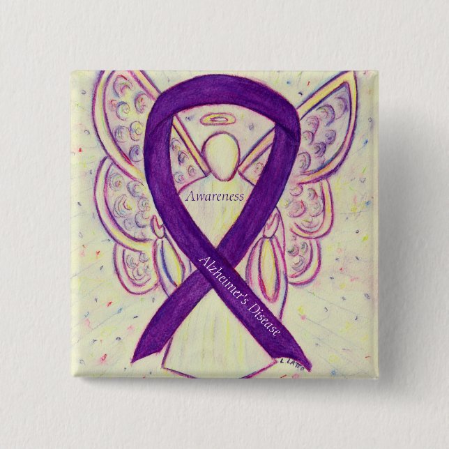Alzheimers Lila Ribbon Angel Art Stift Knapp (Framsida)