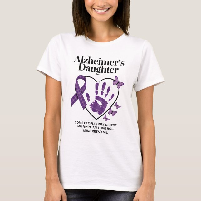 Alzheimers Lila Ribbon Awareness Heart T Shirt (Framsida)