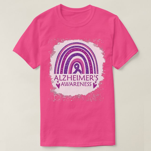 Alzheimers medvetenhet Bleached Rainbow Lila Ribbo T Shirt (Design framsida)