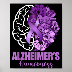 Alzheimers medvetenhet hjärna blomma lila band poster