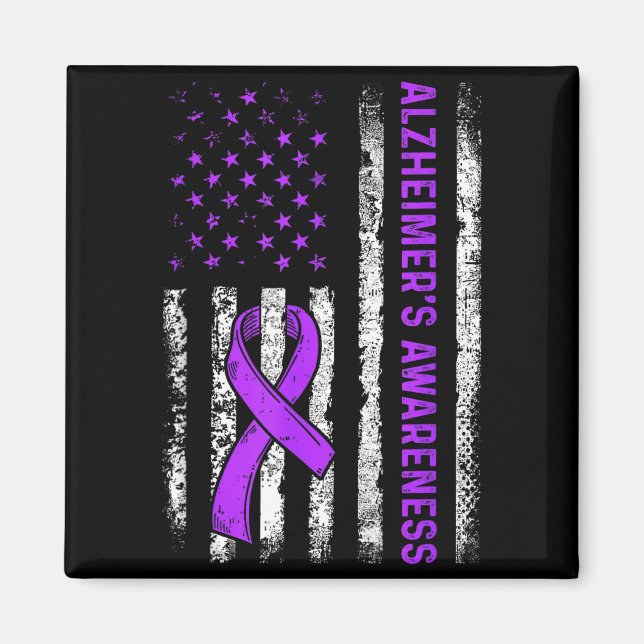 Alzheimers medvetenhet kamp amerikansk usa flagga magnet (Framsidan)