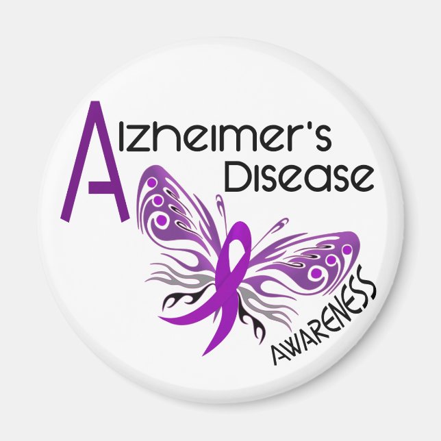 Alzheimers sjukdom BUTTERFLY 3 Medvetenhet Magnet (Framsidan)