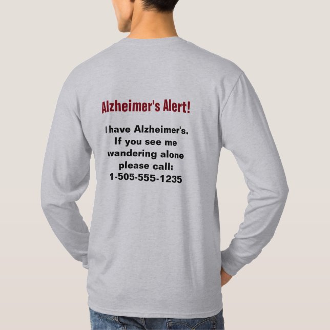 Alzheimers varning med Mobilare nummer för Personl T Shirt (Baksida)