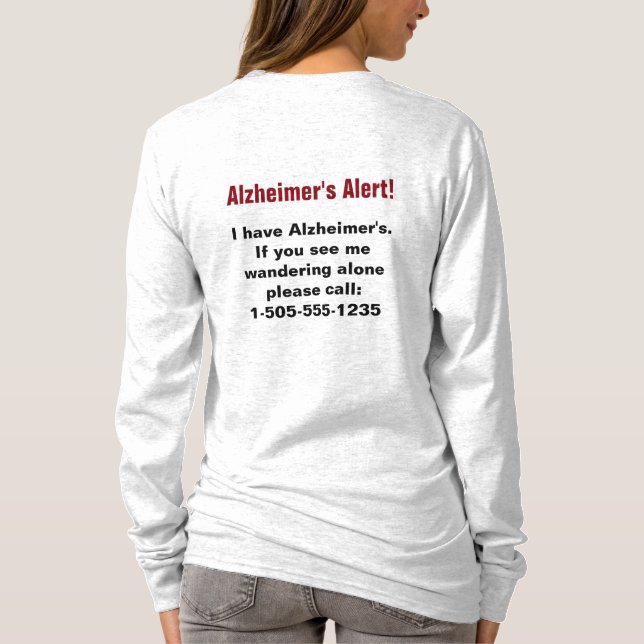 Alzheimers varning med Mobilare nummer för Personl T Shirt (Baksida)