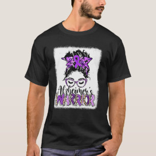 Alzheimers Warrior Messy Bun Bleached Alzheimers T Shirt