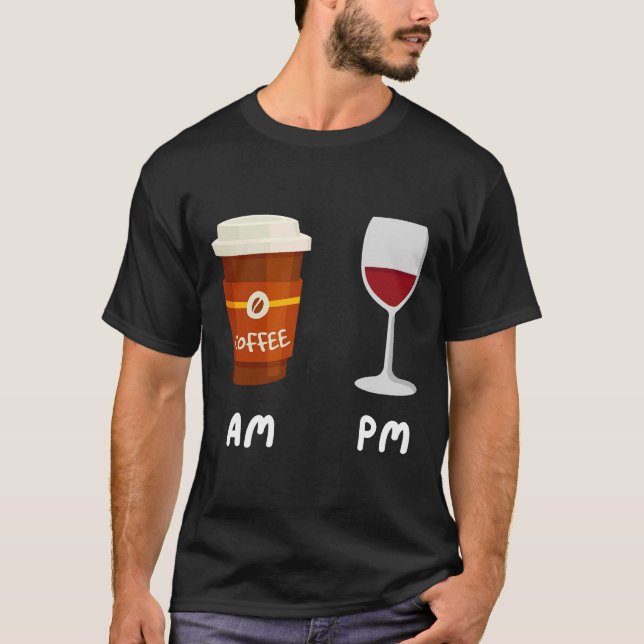 Am Coffee Pm Vin Coffee Caffeine Vin Drinker Gra T Shirt (Framsida)