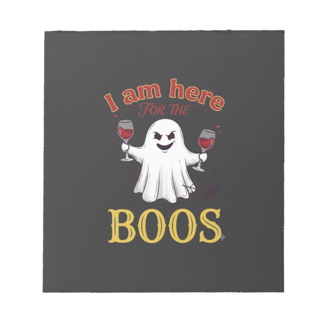 Am här Boos Halloween Ghost Vin Glas Spindel W Anteckningsblock (Framsida)