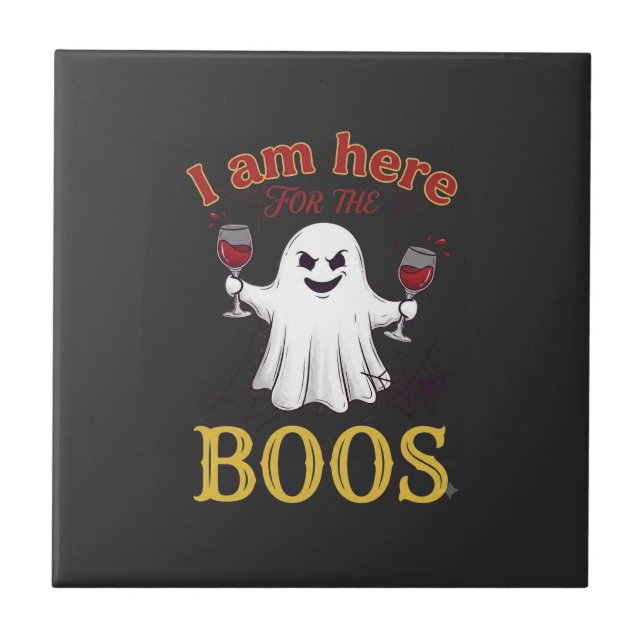 Am här Boos Halloween Ghost Vin Glas Spindel W Kakelplatta (Framsidan)