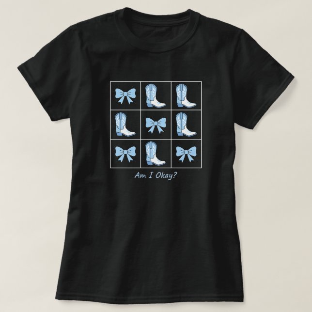 Am I Okay Blue Boots and Bows Grid Art T Shirt (Design framsida)