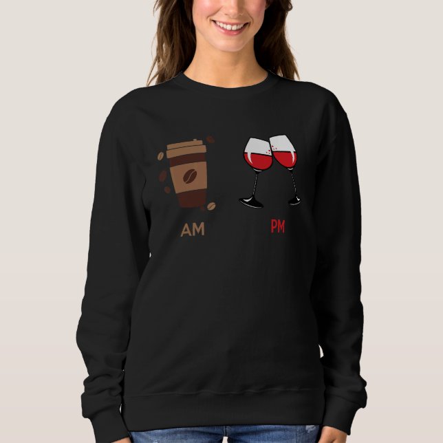 AM Kaffe PM Vin som dricker koffein T Shirt (Framsida)