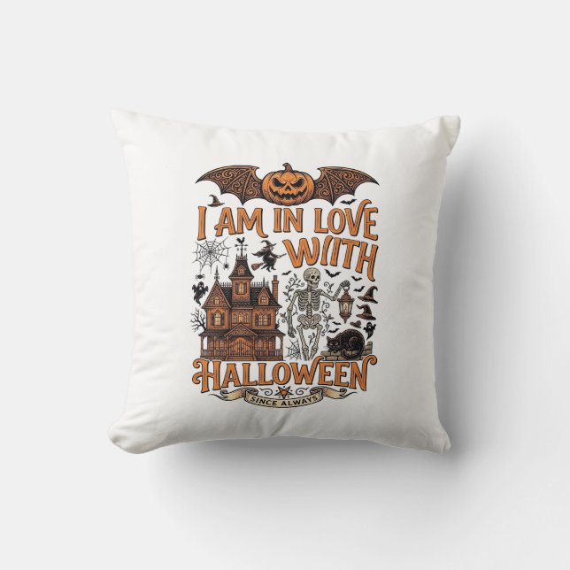 Am kärlek Halloween spökhus skelett pumpa_1 Kudde (Framsida)