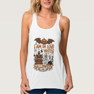 Am Love Halloween Spökhus Skelett Pumpa_1 Linne Med Racerback