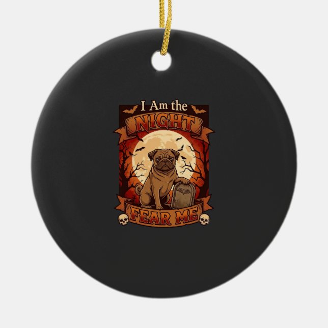 Am Natt Frukta Mig Halloween Pug Måne Gravsten Julgransprydnad Keramik (Framsidan)