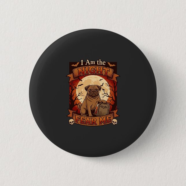 Am Natt Frukta Mig Halloween Pug Måne Gravsten Knapp (Framsida)