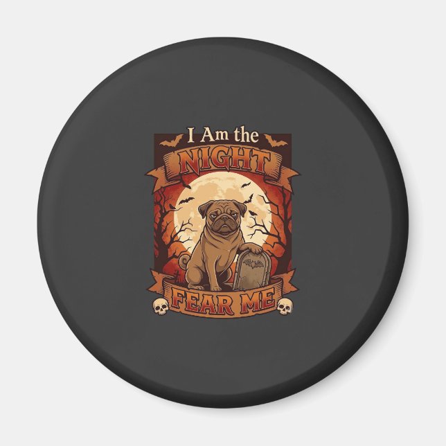 Am Natt Frukta Mig Halloween Pug Måne Gravsten Magnet (Framsidan)