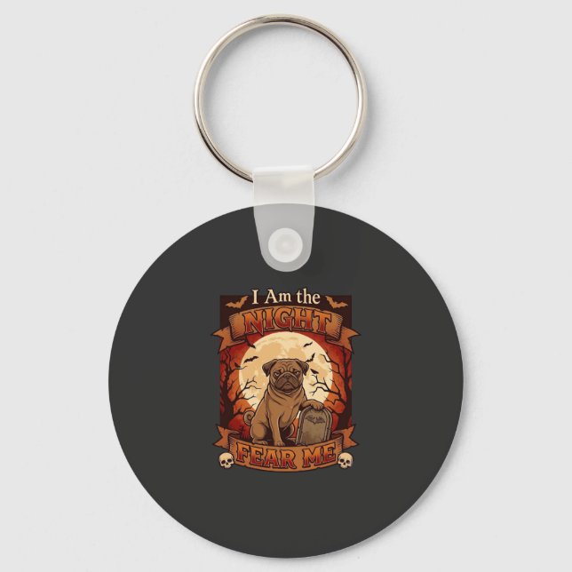 Am Natt Frukta Mig Halloween Pug Måne Gravsten Nyckelring (Framsida)