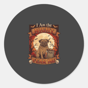 Am Natt Frukta Mig Halloween Pug Måne Gravsten Runt Klistermärke