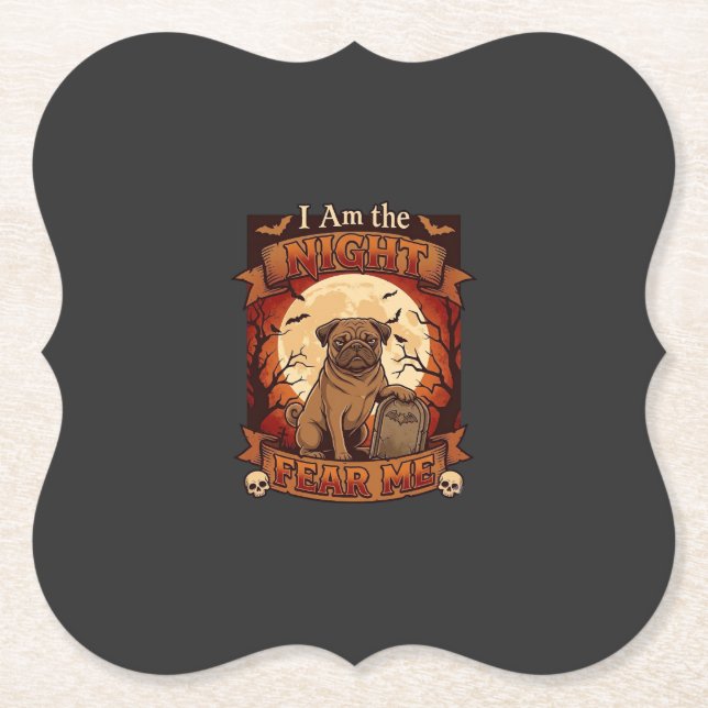 Am Natt Frukta Mig Halloween Pug Måne Gravsten Underlägg Papper (Framsida)