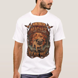 Am Natt Fruktar Mig Mops Halloween Måne T Shirt
