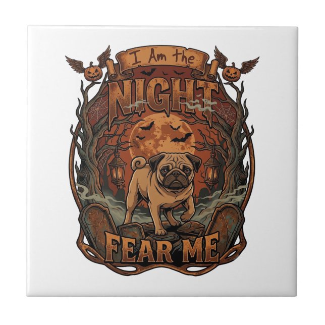 Am Night Fear Me Pug Halloween Moon_1 Kakelplatta (Framsidan)