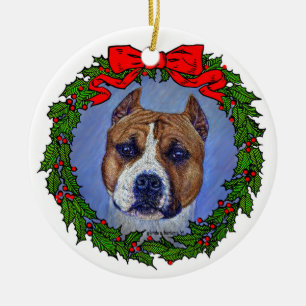 Am Stviddshire Terrier Art by Glenda S. Harlan Julgransprydnad Keramik