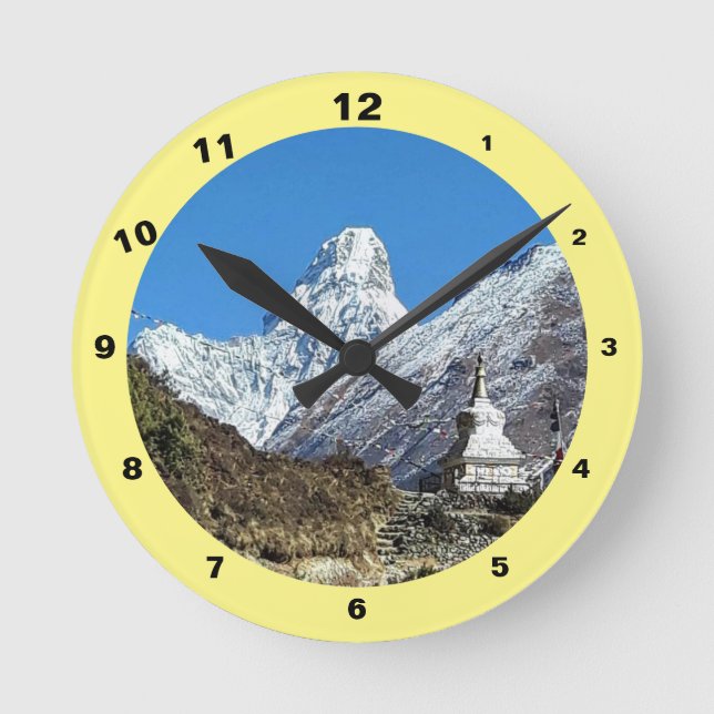 Ama Dablam & Stupa, Sagarmatha, Himalayas, Nepal Rund Klocka (Framsida)